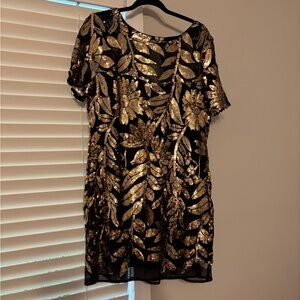 Maeve Black and Gold Floral Sequin Mini Dress